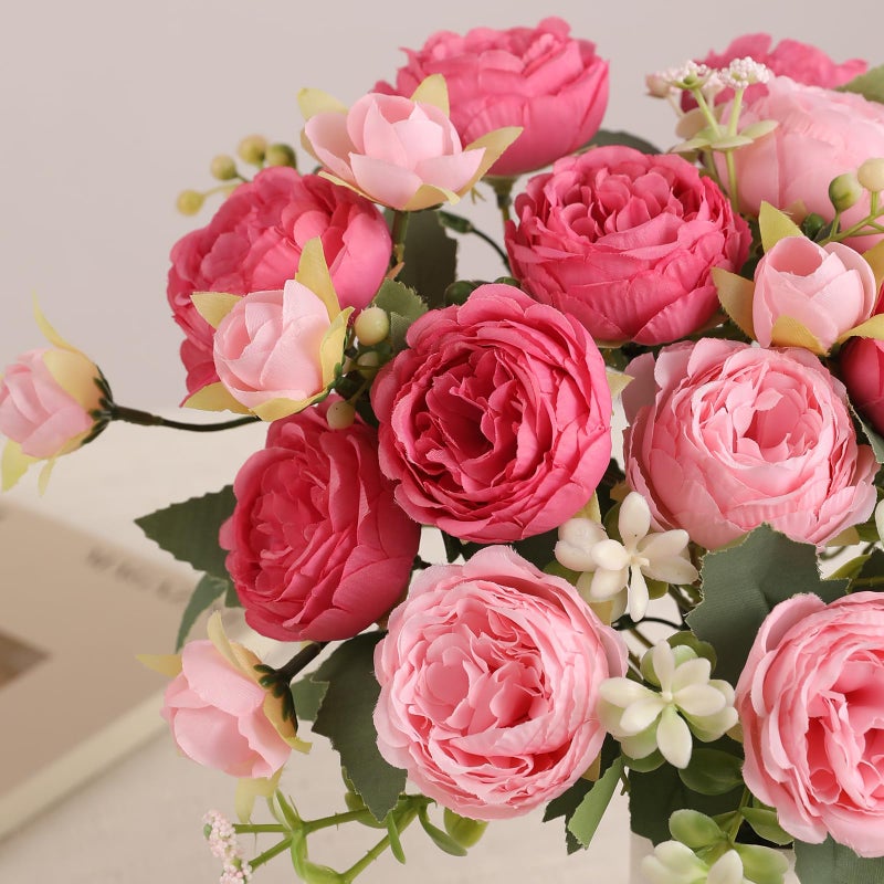Floweroyal 2 Bunches Peony Artificial Flowers Pink Flowers Silk Peonies Bouquets for Wedding Party Table Centerpieces Floral Arrangement Home Kitchen Decor - Image 2