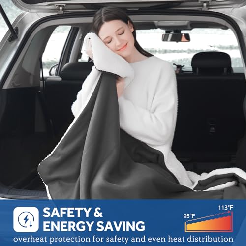Sealy 12-Volt Heated Car Blanket with 2 USB Output Ports, 3 Heating Levels & 4 Hours Auto Off, Electric Blanket for Car, Truck, SUV, RV or Camping, Machine Washable, 59" X 43", Charcoal - Image 3