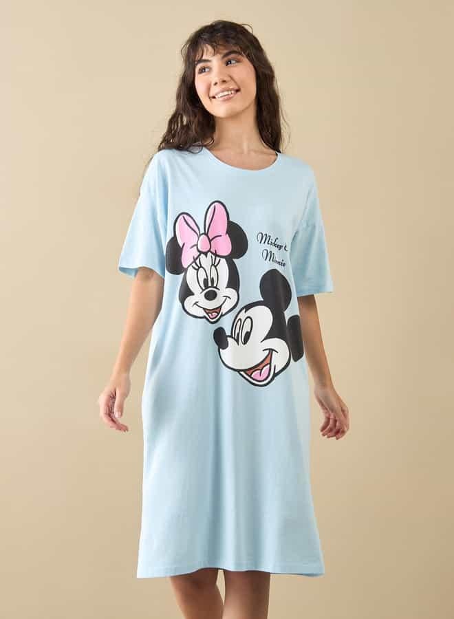 Splash FAV Mickey and Minnie Mouse Print Sleepshirt with Short Sleeves  - Image 1