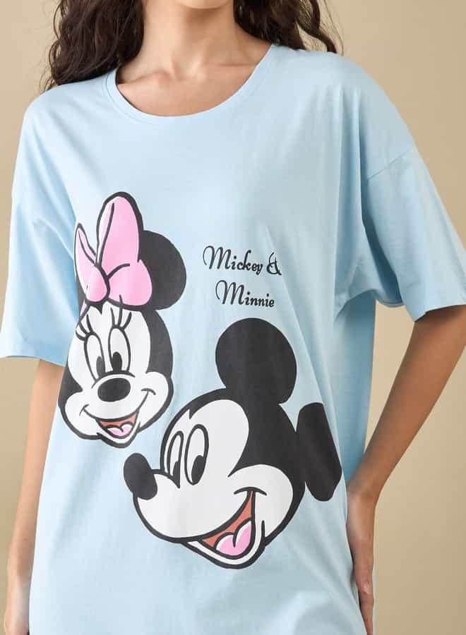 Splash FAV Mickey and Minnie Mouse Print Sleepshirt with Short Sleeves  - Image 4