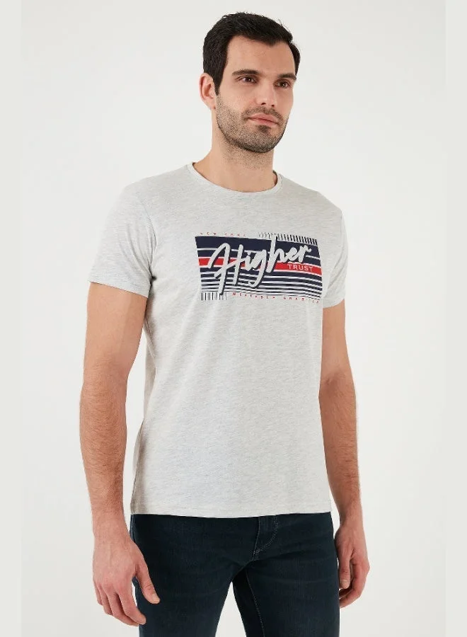 بوراتي تيشيرت رجالي قطن بطبعة بقصة ضيقة وياقة دائرية من بوراتي