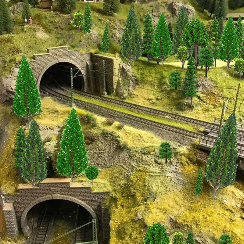 SONICEBUY 32PCS Model Trees Mixed Miniature Trees Model Tree Train Trees Railroad Scenery Diorama Tree Architecture Trees Fake Trees for Building Model DIY Crafts Diorama Scenery Landscape, Natural Green - Image 2
