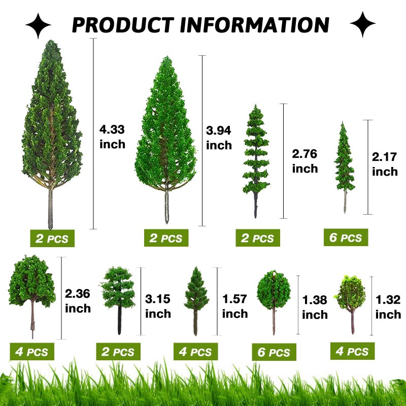 SONICEBUY 32PCS Model Trees Mixed Miniature Trees Model Tree Train Trees Railroad Scenery Diorama Tree Architecture Trees Fake Trees for Building Model DIY Crafts Diorama Scenery Landscape, Natural Green - Image 3