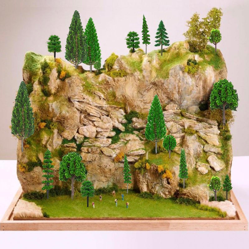 SONICEBUY 32PCS Model Trees Mixed Miniature Trees Model Tree Train Trees Railroad Scenery Diorama Tree Architecture Trees Fake Trees for Building Model DIY Crafts Diorama Scenery Landscape, Natural Green - Image 4