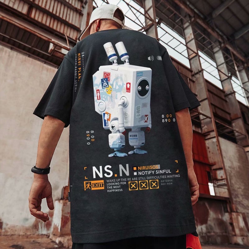 T18 polyester printed short sleeve T-shirt M-8XL Hong Kong style oversize European and American hip hop T-shirt plus size half sleeve fashion - Image 1