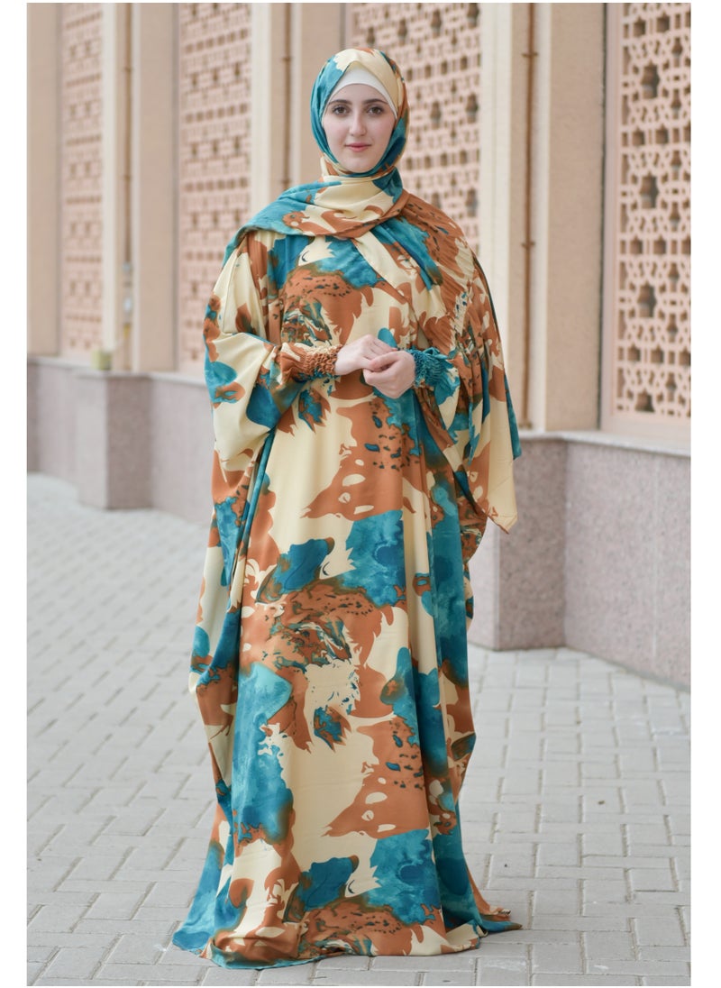 DAMAS COLLECTION P106- Muslim abaya with scarf from soft crepe,Muslim women abaya, prayer dress,wide abaya for women  - Image 1
