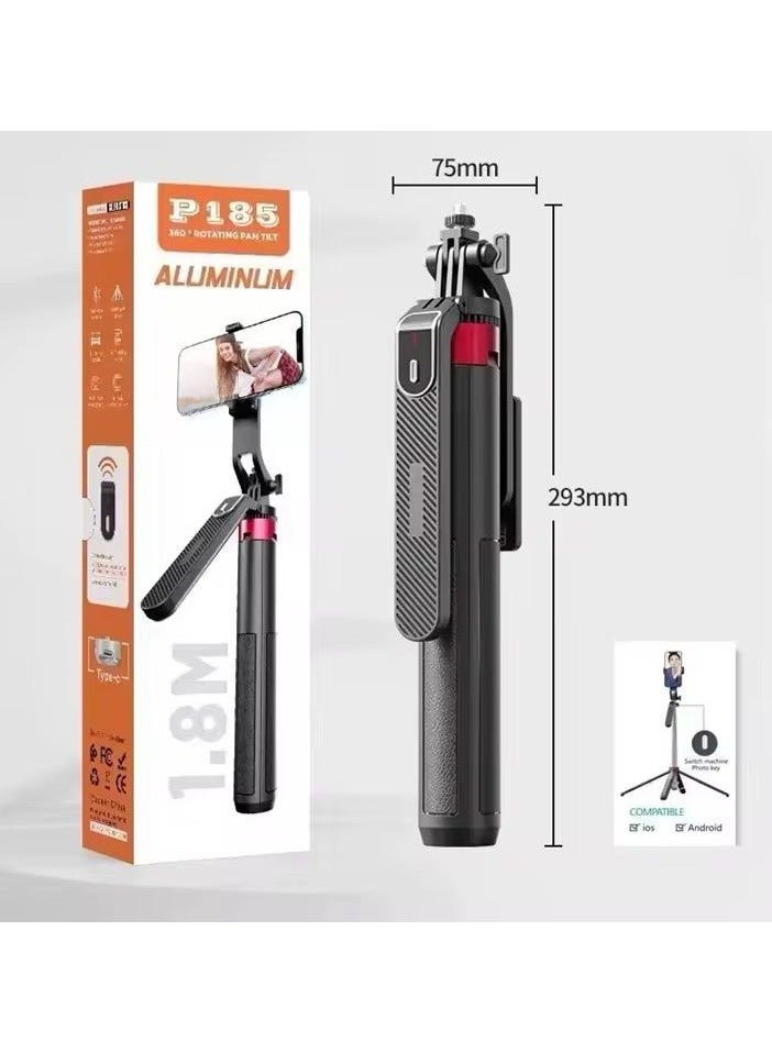 180cm Phone Tripod Stand Selfie Stick with Remote, Upgrade Quadripod iPhone Tripod for Filming, Anti-Shake Travel Mobile Tripod Stand with Balance Handle and 1/4 Screw  - Image 2