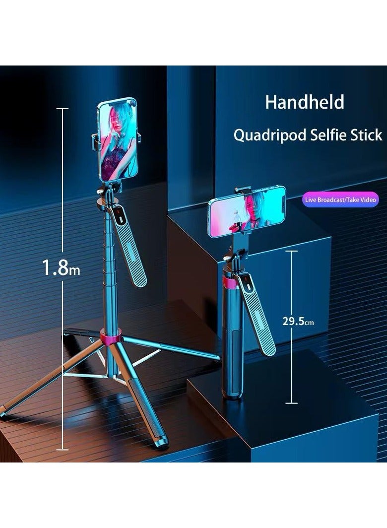 180cm Phone Tripod Stand Selfie Stick with Remote, Upgrade Quadripod iPhone Tripod for Filming, Anti-Shake Travel Mobile Tripod Stand with Balance Handle and 1/4 Screw  - Image 4