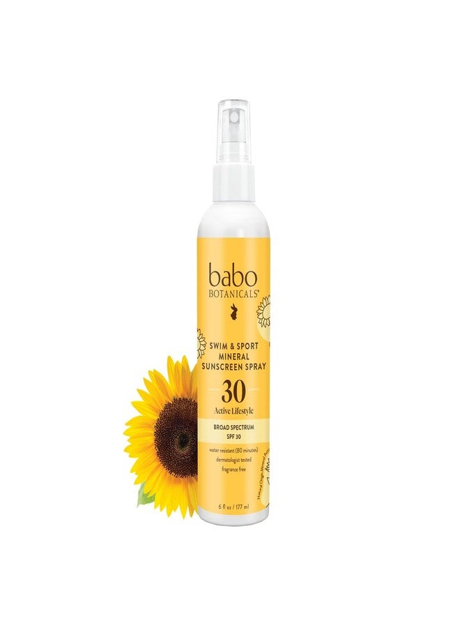 Babo Botanicals Swim & Sport Mineral Sunscreen Spray SPF 30 - Natural Zinc Oxide - Face & Body - For all ages - Dermatologist Tested - Cruelty-Free - Fragrance-Free - Water Resistant - Image 1