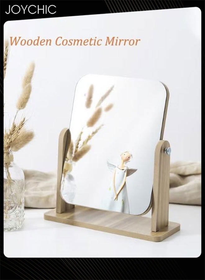 Joychic مرآة مكياج طاولة خشبية، مرآة دوارة بزاوية 360 درجة، مرآة مكياج ذات جانب واحد، مرآة طاولة محمولة، مرايا عالية الدقة لغرفة النوم، غرفة المعيشة، ومكتب المكياج - Image 1