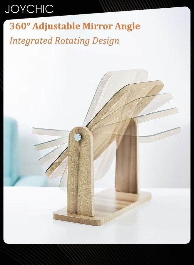 Joychic مرآة مكياج طاولة خشبية، مرآة دوارة بزاوية 360 درجة، مرآة مكياج ذات جانب واحد، مرآة طاولة محمولة، مرايا عالية الدقة لغرفة النوم، غرفة المعيشة، ومكتب المكياج - Image 2