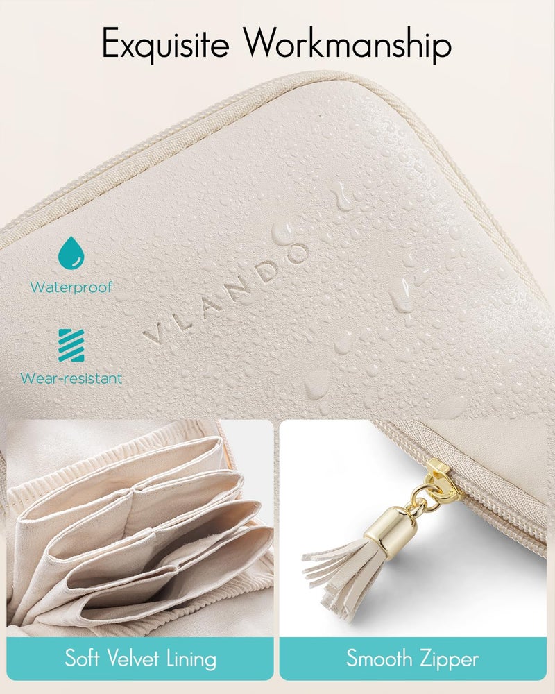 VLANDO Small Travel Jewelry Case,Mothers Day Gifts,Jewelry Pouch Bags with Zipper,Velvet Jewelry Organizer Storage Bag for Bracelet Rings Earring-Cream White - Image 3