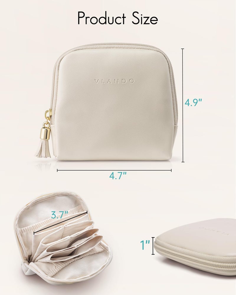 VLANDO Small Travel Jewelry Case,Mothers Day Gifts,Jewelry Pouch Bags with Zipper,Velvet Jewelry Organizer Storage Bag for Bracelet Rings Earring-Cream White - Image 5