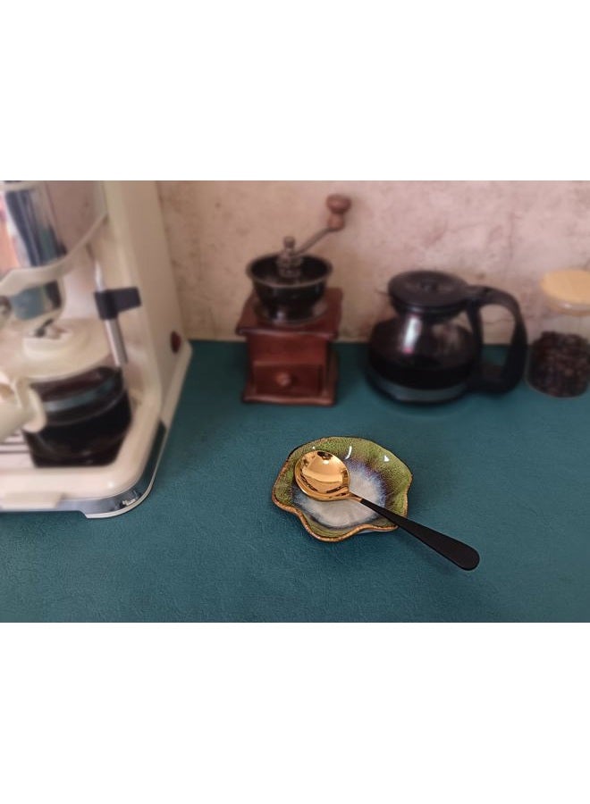 Rhobtyne Coffee Spoon Rest for Coffee Bar Accessories, Small Spoon Rest for Coffee Station, Flower Ceramic Tea Spoon Rest Tea Spoon Holder Teaspoon Rest, 1 PC (Retro, Grass Green) - Image 2