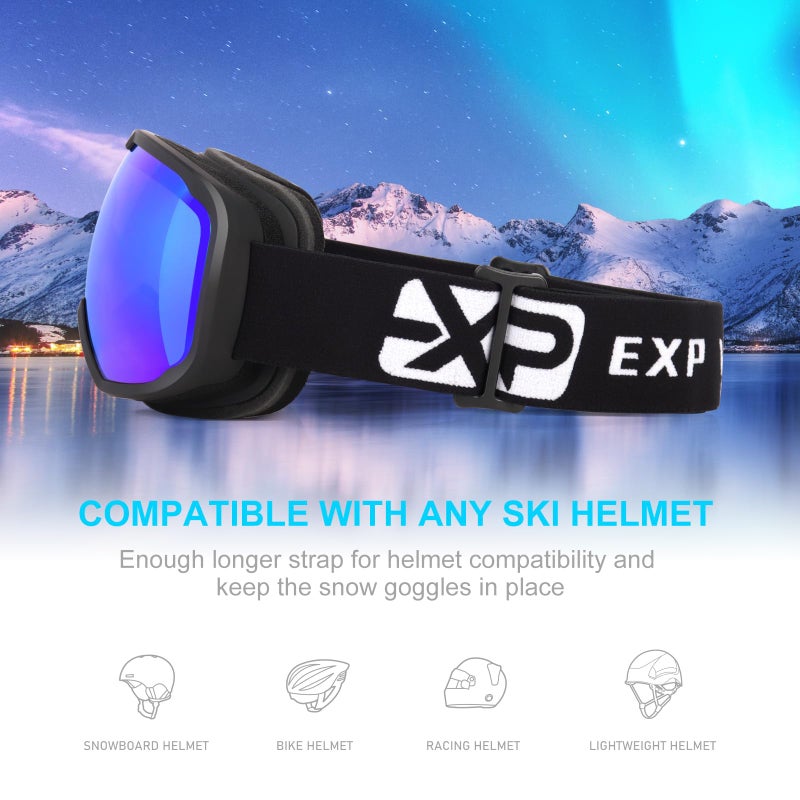 EXP VISION نظارات التزلج EXP VISION للرجال والنساء نظارات OTG على الجليد مع حماية 100% من الأشعة فوق البنفسجية وعدسات الضباب ونظارات الثلج (أزرق) - Image 5