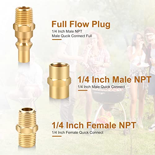 DOZYANT 1/4" RV Propane Quick Connect Adapter for Propane Hose, Quick Connect Disconnect Kit Fitting Shutoff Valve with Full Flow Plug 1/4" Male Female NPT and with 3/8" Female Flare Conver for RV,Trailer,BBQ - Image 3