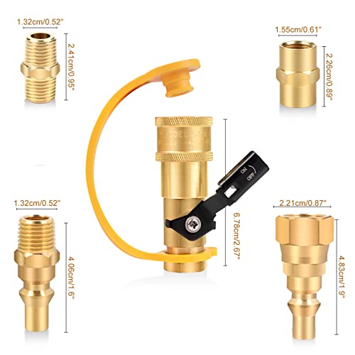 DOZYANT 1/4" RV Propane Quick Connect Adapter for Propane Hose, Quick Connect Disconnect Kit Fitting Shutoff Valve with Full Flow Plug 1/4" Male Female NPT and with 3/8" Female Flare Conver for RV,Trailer,BBQ - Image 4