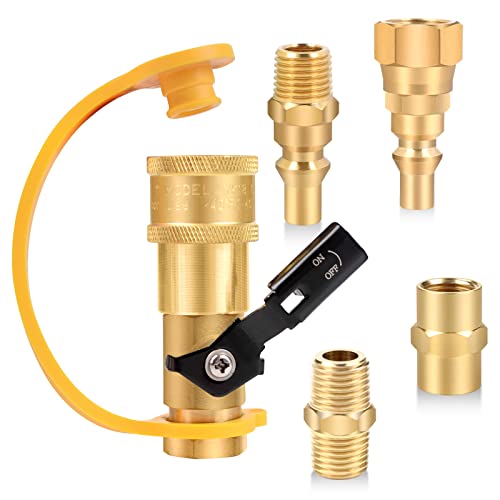 DOZYANT 1/4" RV Propane Quick Connect Adapter for Propane Hose, Quick Connect Disconnect Kit Fitting Shutoff Valve with Full Flow Plug 1/4" Male Female NPT and with 3/8" Female Flare Conver for RV,Trailer,BBQ - Image 1