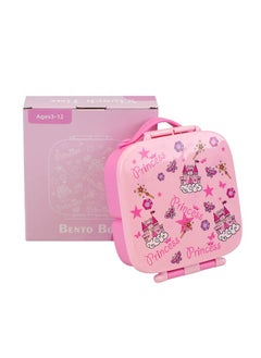 hibobi Portable 3-Compartment Leak Proof Large Storage Space Bento Lunch Box, Pink  - Image 1