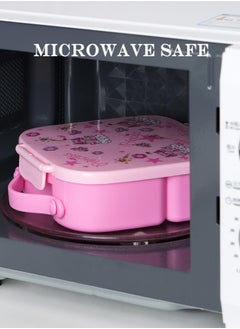 hibobi Portable 3-Compartment Leak Proof Large Storage Space Bento Lunch Box, Pink  - Image 3