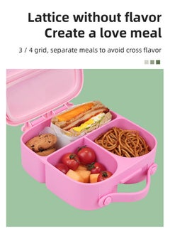 hibobi Portable 3-Compartment Leak Proof Large Storage Space Bento Lunch Box, Pink  - Image 4