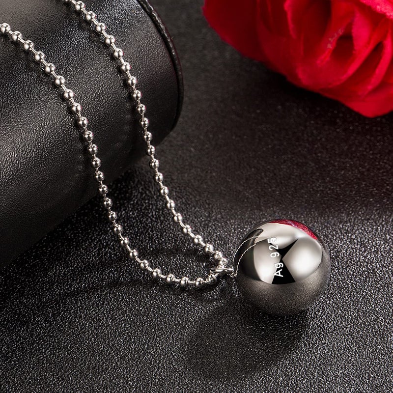 H&Beautimer 925 Sterling Silver Necklace for Men Women Silver Round Bead Pendant Small Bell Necklace Fashion Jewelry Gift for Women Wife Mom Bead Chain 18-34 Inch (22 inch, Bead Chain) - Image 5