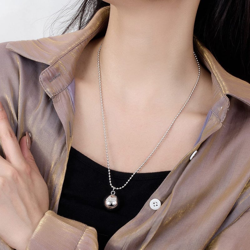 H&Beautimer 925 Sterling Silver Necklace for Men Women Silver Round Bead Pendant Small Bell Necklace Fashion Jewelry Gift for Women Wife Mom Bead Chain 18-34 Inch (22 inch, Bead Chain) - Image 2