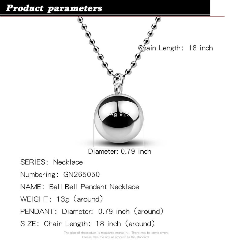 H&Beautimer 925 Sterling Silver Necklace for Men Women Silver Round Bead Pendant Small Bell Necklace Fashion Jewelry Gift for Women Wife Mom Bead Chain 18-34 Inch (22 inch, Bead Chain) - Image 4