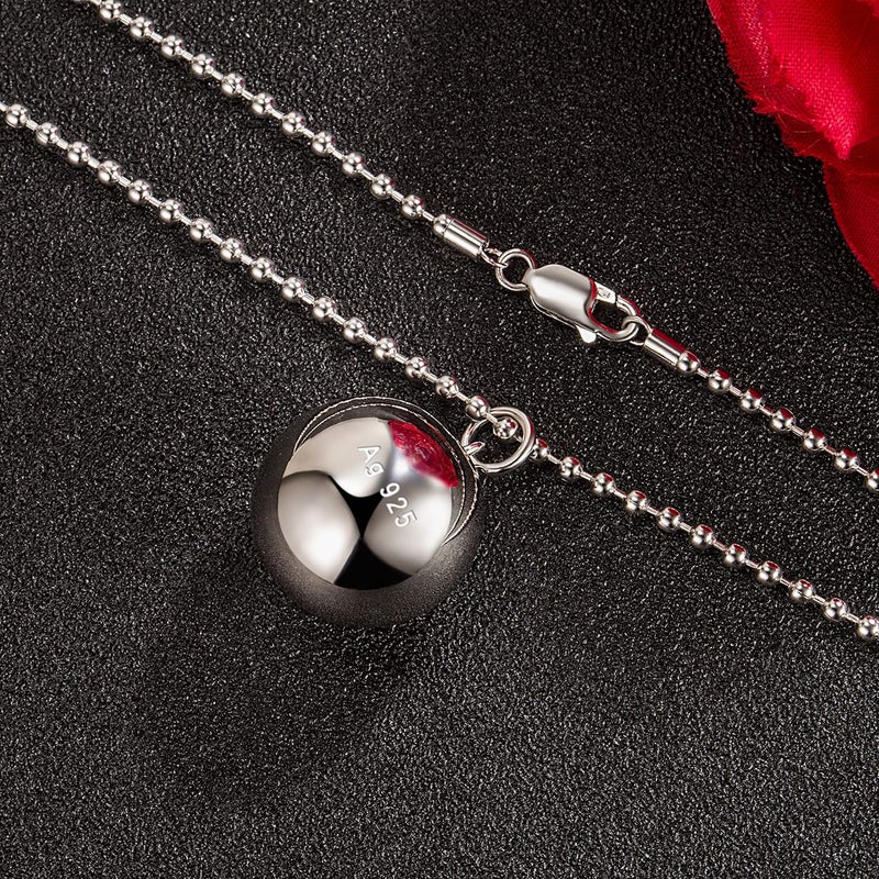 H&Beautimer 925 Sterling Silver Necklace for Men Women Silver Round Bead Pendant Small Bell Necklace Fashion Jewelry Gift for Women Wife Mom Bead Chain 18-34 Inch (22 inch, Bead Chain) - Image 3
