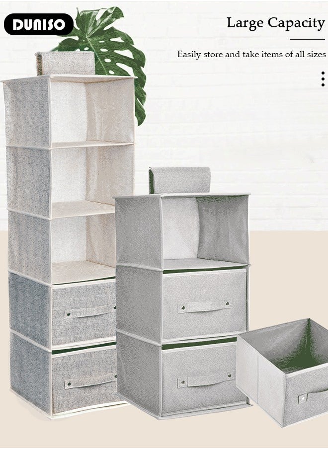 DUNISO - 5-Tier Wardrobe Hanging Storage Organizer with Drawers, Dressing Room Finishing Hanging Underwear Storage Bag Household Multi-Layer Box Dust Bag Foldable Includes 2 Drawers - Image 1