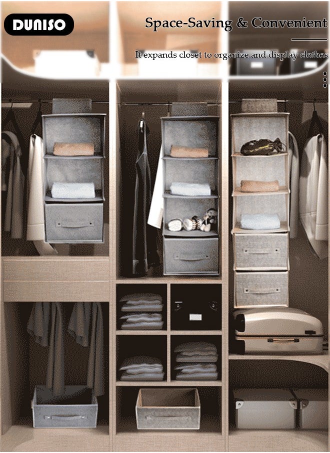 DUNISO - 5-Tier Wardrobe Hanging Storage Organizer with Drawers, Dressing Room Finishing Hanging Underwear Storage Bag Household Multi-Layer Box Dust Bag Foldable Includes 2 Drawers - Image 1