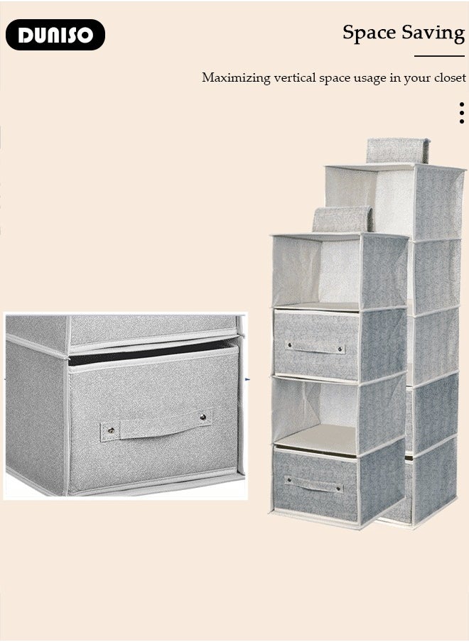 DUNISO - 5-Tier Wardrobe Hanging Storage Organizer with Drawers, Dressing Room Finishing Hanging Underwear Storage Bag Household Multi-Layer Box Dust Bag Foldable Includes 2 Drawers - Image 1