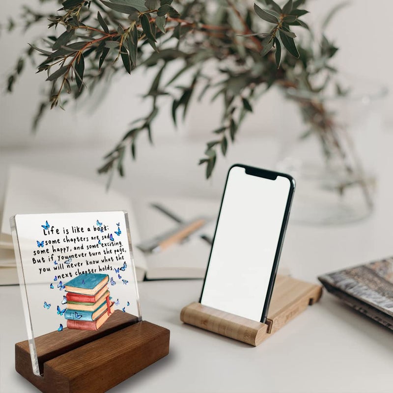 Vizuzi Book اقتباس مكتب مكتب مكتب ديكور ديكور علامة ملهمة كتاب إلهام هدية الفراشة أكريليك مع علامة الحامل الخشبية لعاشق الكتب كاوكر أخت النساء أصدقاء هدية - Image 5