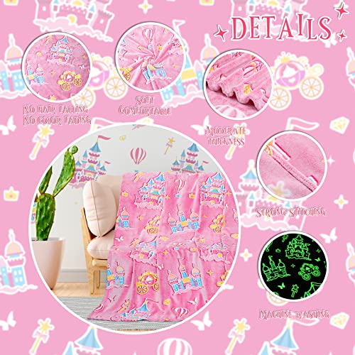 BORORO Princess Blanket for Girls - Princess Gifts Glow in The Dark Pink Blanket Castle Toys Birthday Gifts for Toddler Kids Girls Women - Image 5