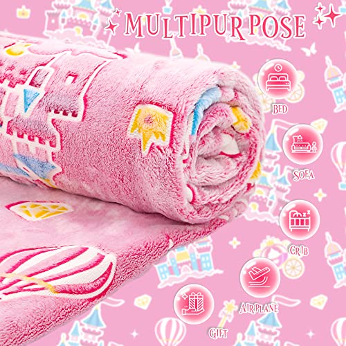 BORORO Princess Blanket for Girls - Princess Gifts Glow in The Dark Pink Blanket Castle Toys Birthday Gifts for Toddler Kids Girls Women - Image 4