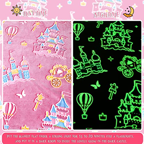 BORORO Princess Blanket for Girls - Princess Gifts Glow in The Dark Pink Blanket Castle Toys Birthday Gifts for Toddler Kids Girls Women - Image 3