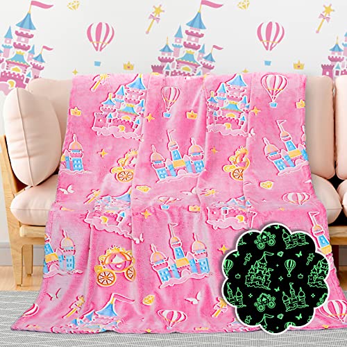 BORORO Princess Blanket for Girls - Princess Gifts Glow in The Dark Pink Blanket Castle Toys Birthday Gifts for Toddler Kids Girls Women - Image 1
