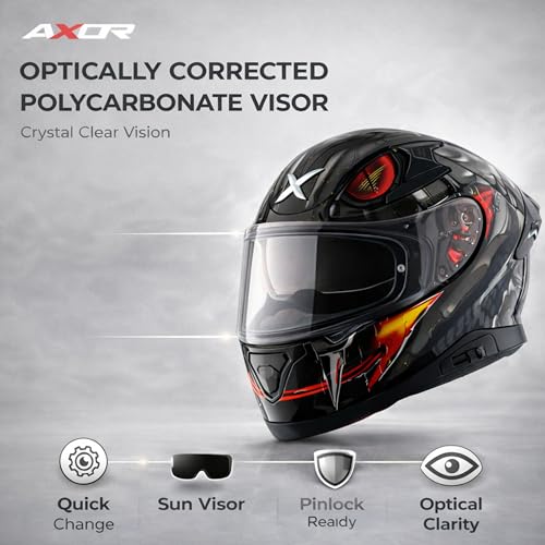 Axor Apex Venomous ISI ECE DOT Certified Full Face Dual Visor Helmet for Men and Women with Pinlock Fitted Outer Clear Visor and Inner Smoke Sun Visor Black Grey(M) - Image 3