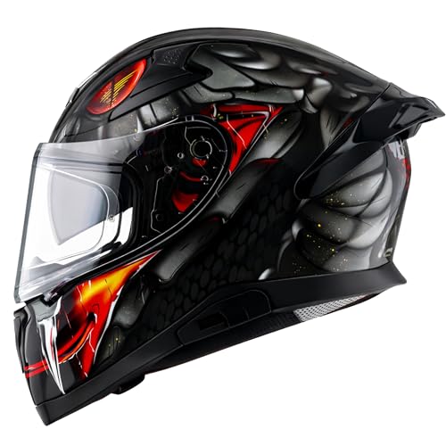 Axor Apex Venomous ISI ECE DOT Certified Full Face Dual Visor Helmet for Men and Women with Pinlock Fitted Outer Clear Visor and Inner Smoke Sun Visor Black Grey(M) - Image 1