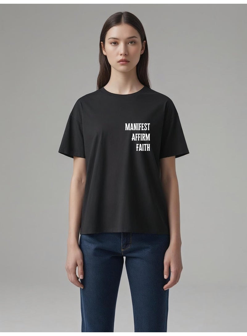 Anch & Pasax Manifest. Affirm. Faith. – Black T-Shirt for Men & Women | Available in Regular Fit | Minimal Motivational Graphic Print | 100% Premium Ringspun Cotton | Designed in UAE | 200 GSM | Soft Feel | Breathable | Mood-Based Daily Wear | Casual Essential | Unisex Designs - Image 2