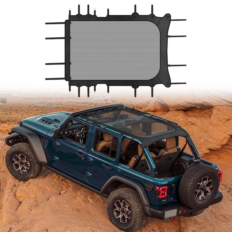 JOSHELA for Jeep JL Sunshade Mesh Soft Top 4 Door Roof Liner Cover Accessories for Jeep Wrangler JL JLU 2018 2019 2020 2021 2022 2023 Bikini Top Sunscreen