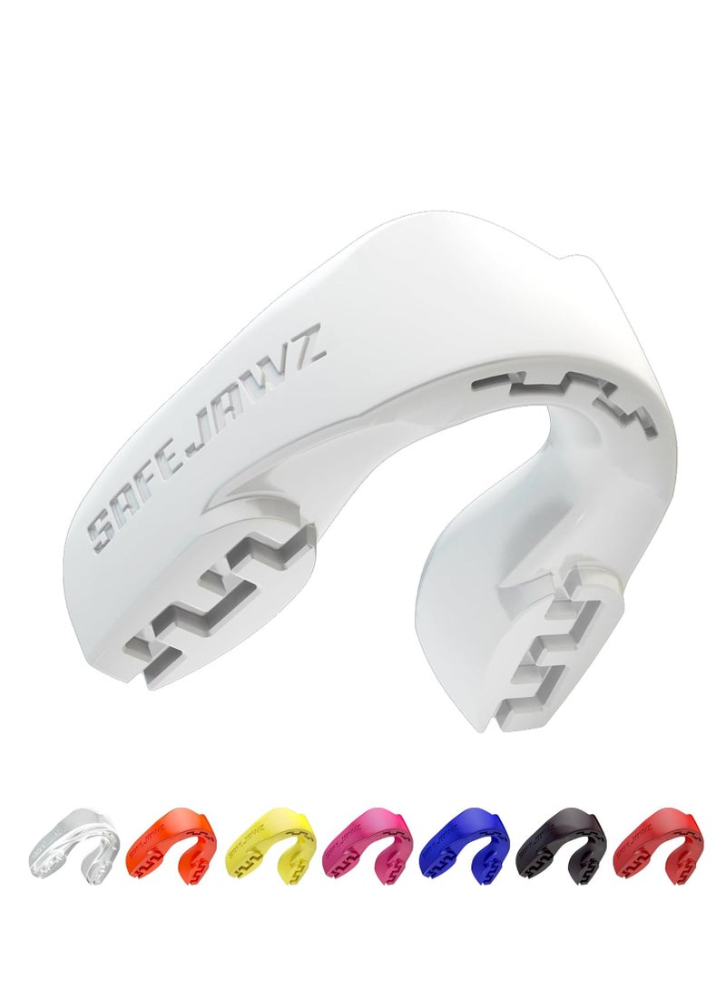 SAFEJAWZ Mouthguard Slim Fit, Adults and Junior Mouth Guard with Case for Boxing, Basketball, Lacrosse, Football, MMA, Martial Arts, Hockey and All Contact Sports (White, Senior (12+ yrs) - Image 1
