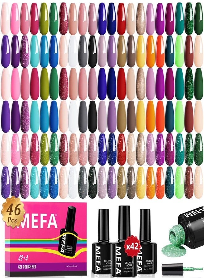 MEFA 46 Pcs Gel Nail Polish Set, 42 Colors All Seasons Nail Polish Set Colorful Begginer Kit with Base Coat & Glossy/Matte Top Coat, Gel Nail Art Manicure Salon DIY Gifts for Girls - Image 1
