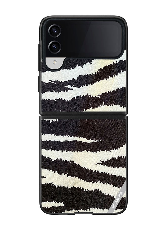 VR CREATIVE Protective Case Cover For Samsung Galaxy Z Flip4 Cotton Fabric With Zebra Texture Design Multicolour - Image 1