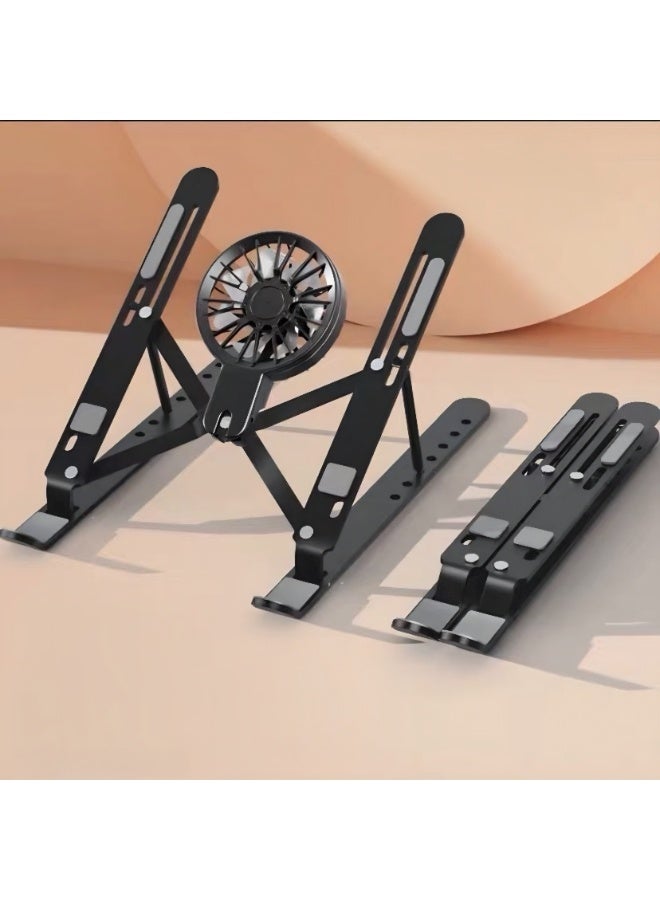 Adjustable Laptop Stand with Cooling Fan, Multi-Angle & Portable Aluminum Foldable Riser for Notebook, Tablet, Phone, and Book - Ergonomic Desk Holder - Image 1