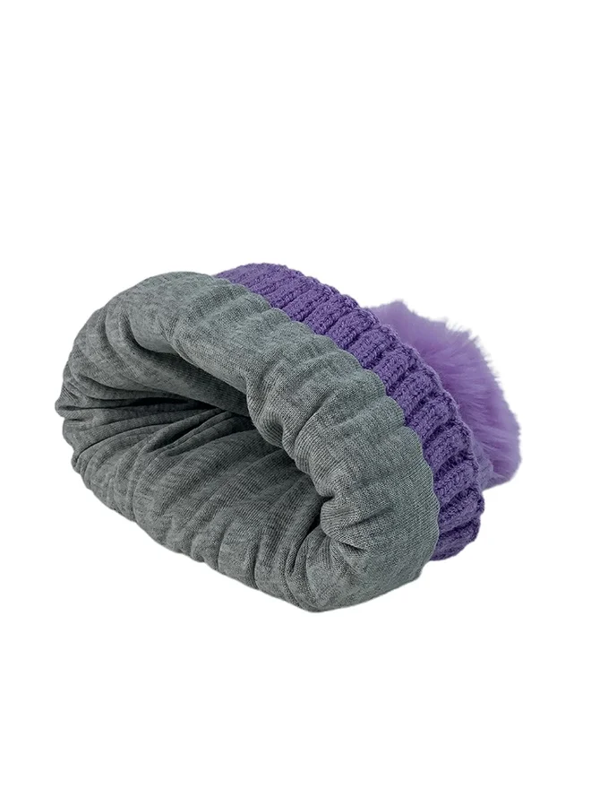 LITTLE SURPRISE BOX Purple Unicorn Pompom Winter Cap & matching Neck Muffler 2pcs Set