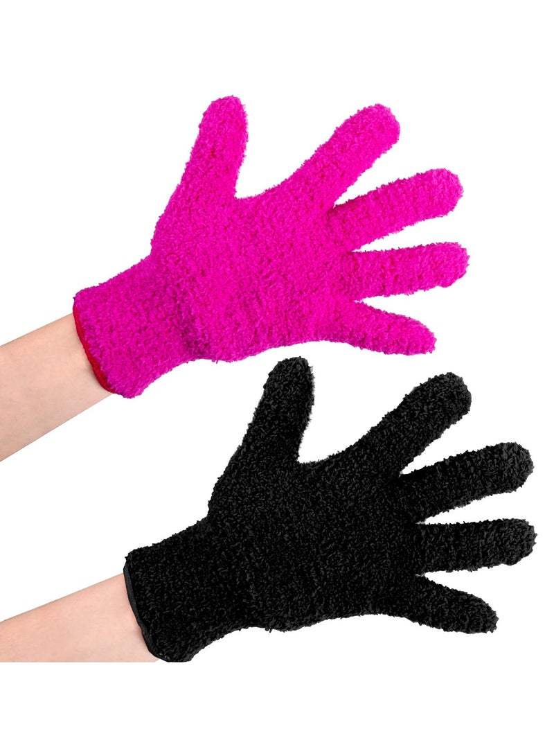 4 Pairs Microfiber Gloves, Hair Dye Gloves, Pink Gloves For Hair Salon Supplies, Reusable Gloves For Cleaning, Microfiber Mitt For Hairstylist Supplies, Hair Color Gloves 2pcs Black and 2Pcs Pink - Image 1