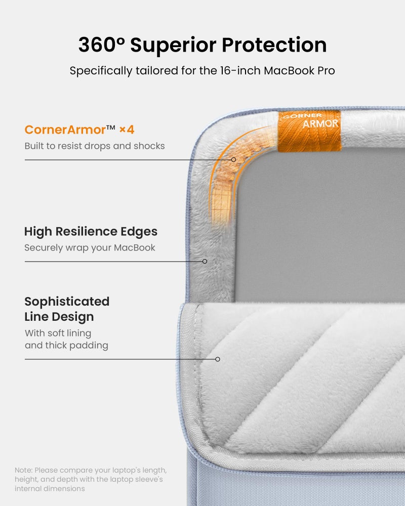 tomtoc 360Â° Protective Laptop Sleeve for 16-inch MacBook Pro M4/M3/M2/M1 Pro/Max A3403 A3186 A2991 A2780 A2485 A2141 2024-2019, Dell XPS 16 Laptop, Water-Resistant MacBook Case with Accessory Pocket - Image 4