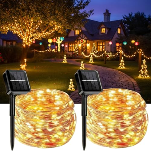 Homehop Solar Decorative Lights 200 LED String Light Waterproof Solar Lamps for Outdoor, Home, Garden Balcony, Terrace, Wall and Rechargeable Diwali Decoration Light Item (22 M, Warm Color, Pack of 2) - Image 1