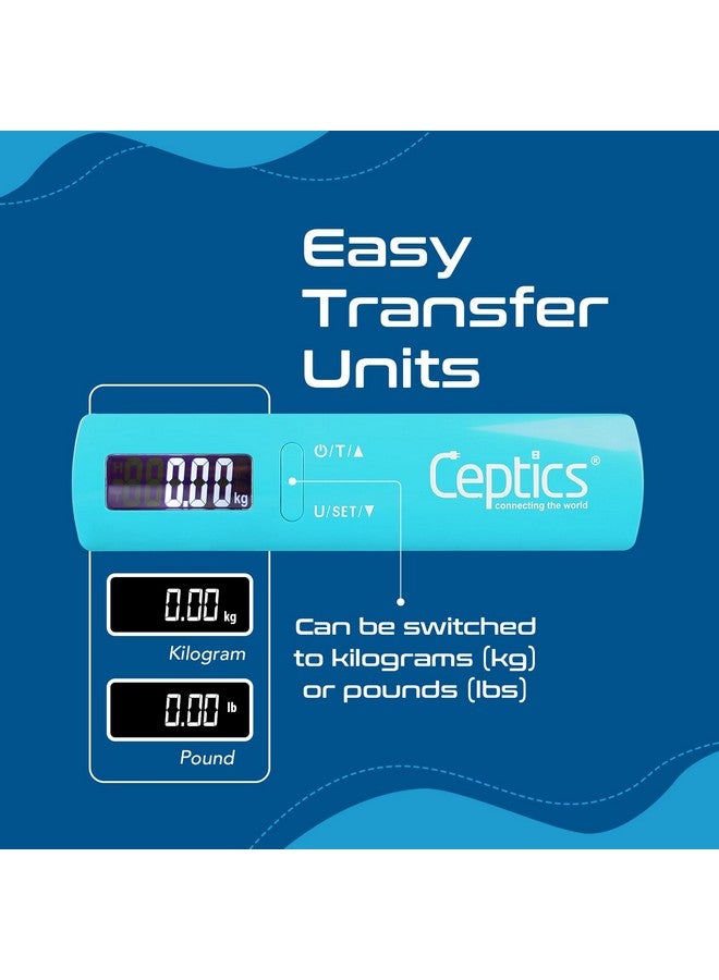 سبتكس آلة وزن Ceptics لميزان وزن الأمتعة، ميزان وزن الأمتعة بسعة تصل إلى 50 كجم، آلة وزن للأمتعة مع شاشة LCD، ميزان أمتعة للحقائب، المنزل، المتجر - أزرق - Image 5